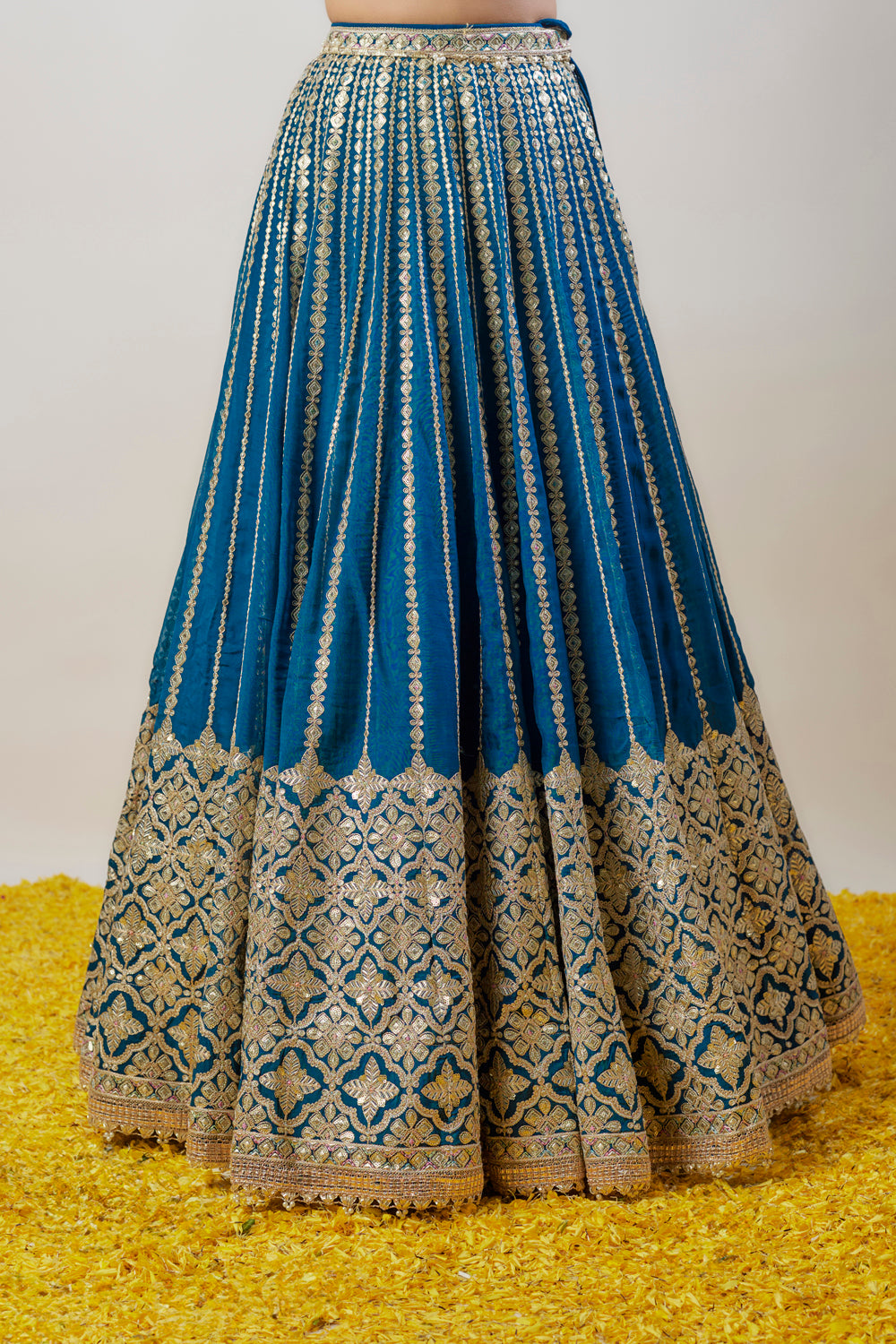 Blue Tussar Hand & Machine Embroidered Lehenga Set