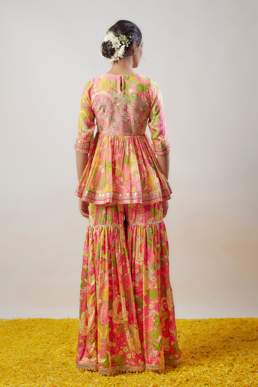 Pink Tussar Printed Sharara Set