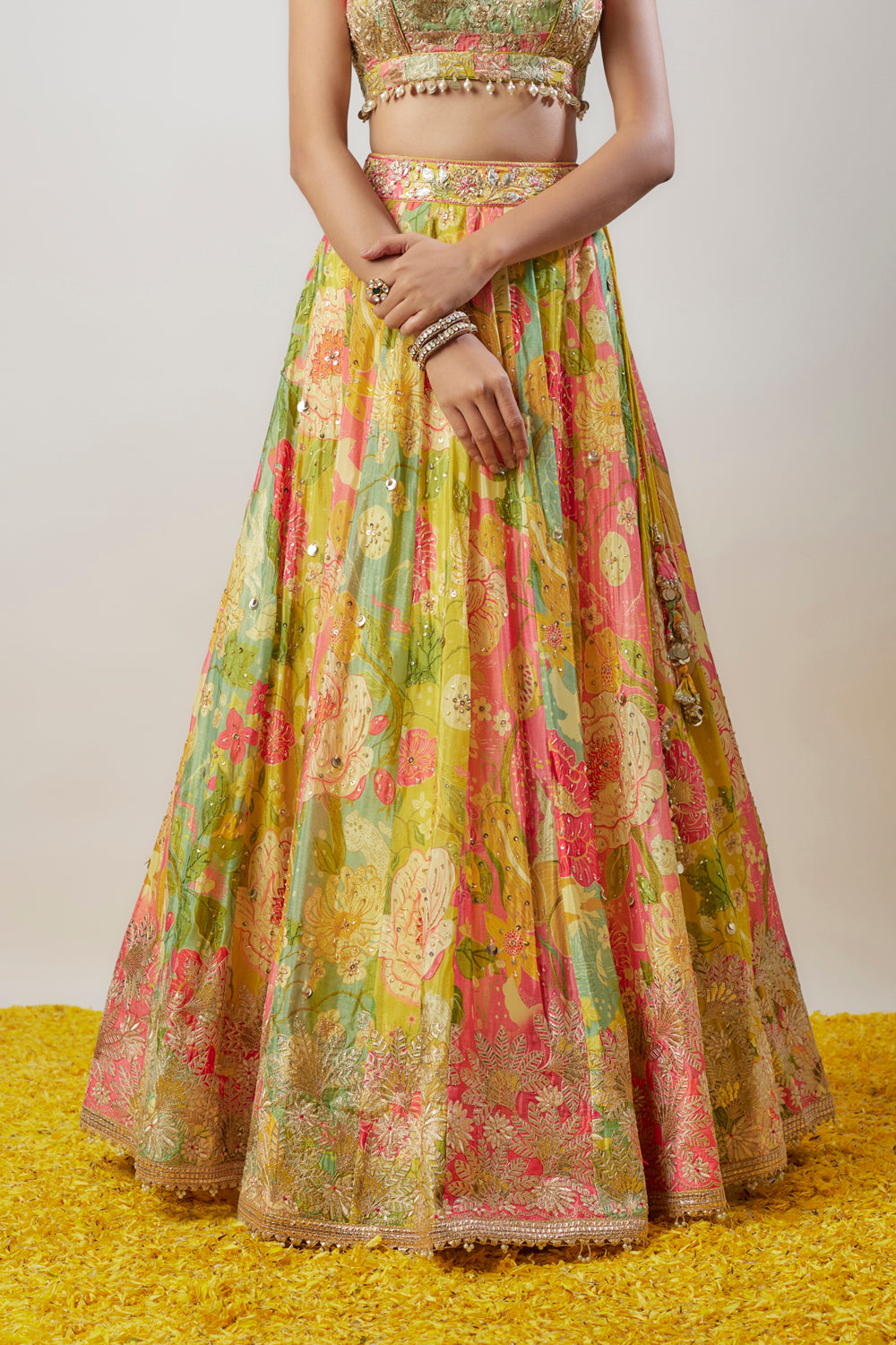 Multi-Colored Chiffon Printed Lehenga Set