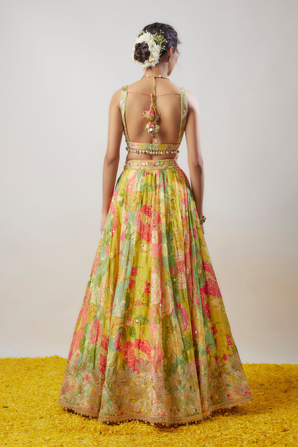 Multi-Colored Chiffon Printed Lehenga Set