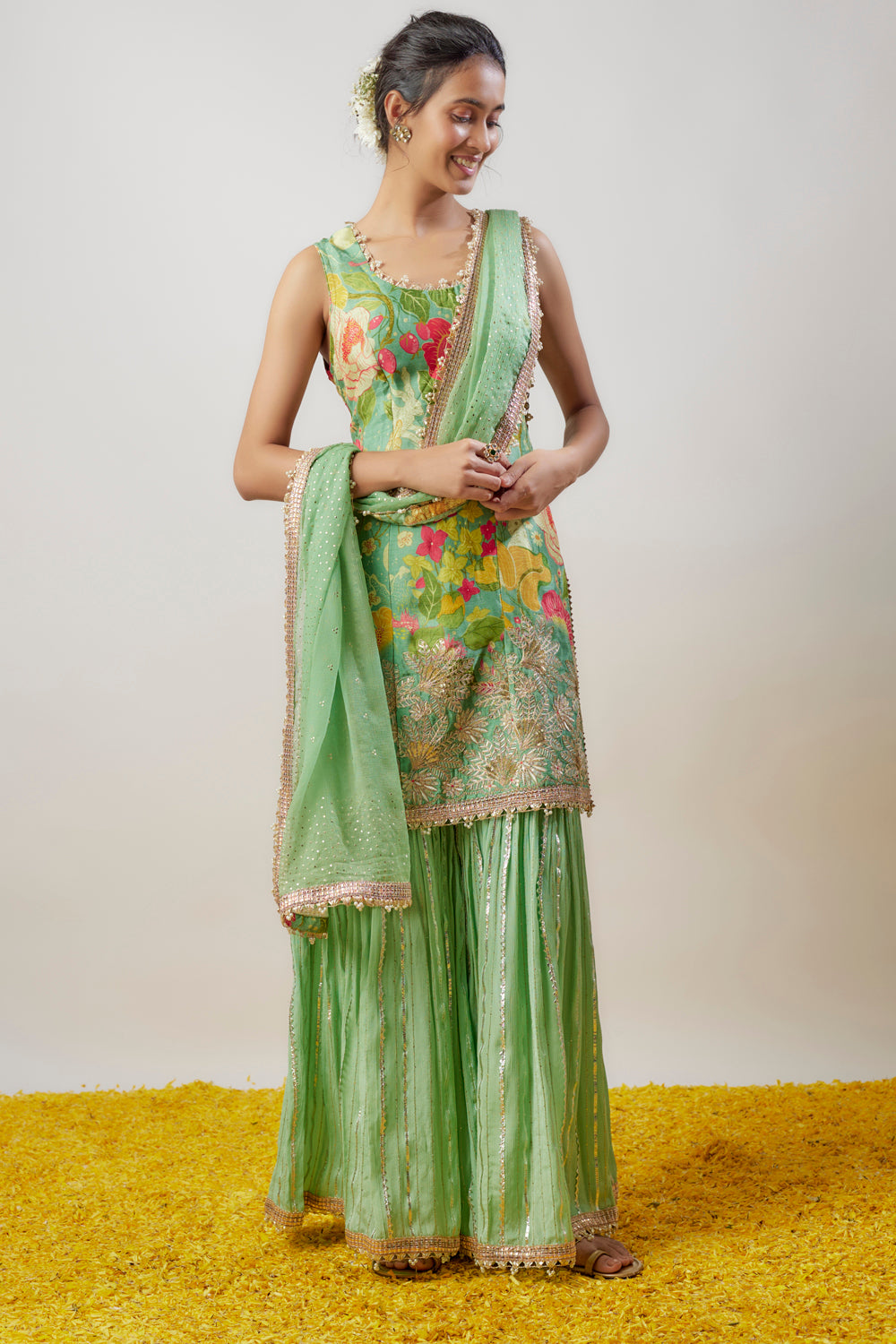 Green Lurex Sharara Set