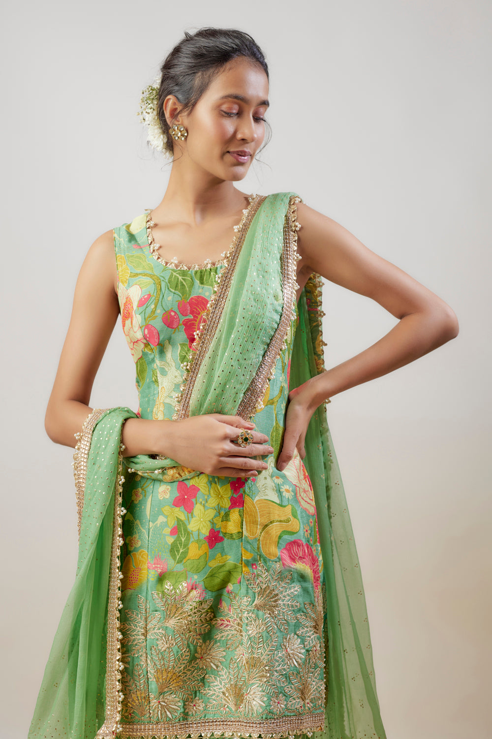 Green Lurex Sharara Set