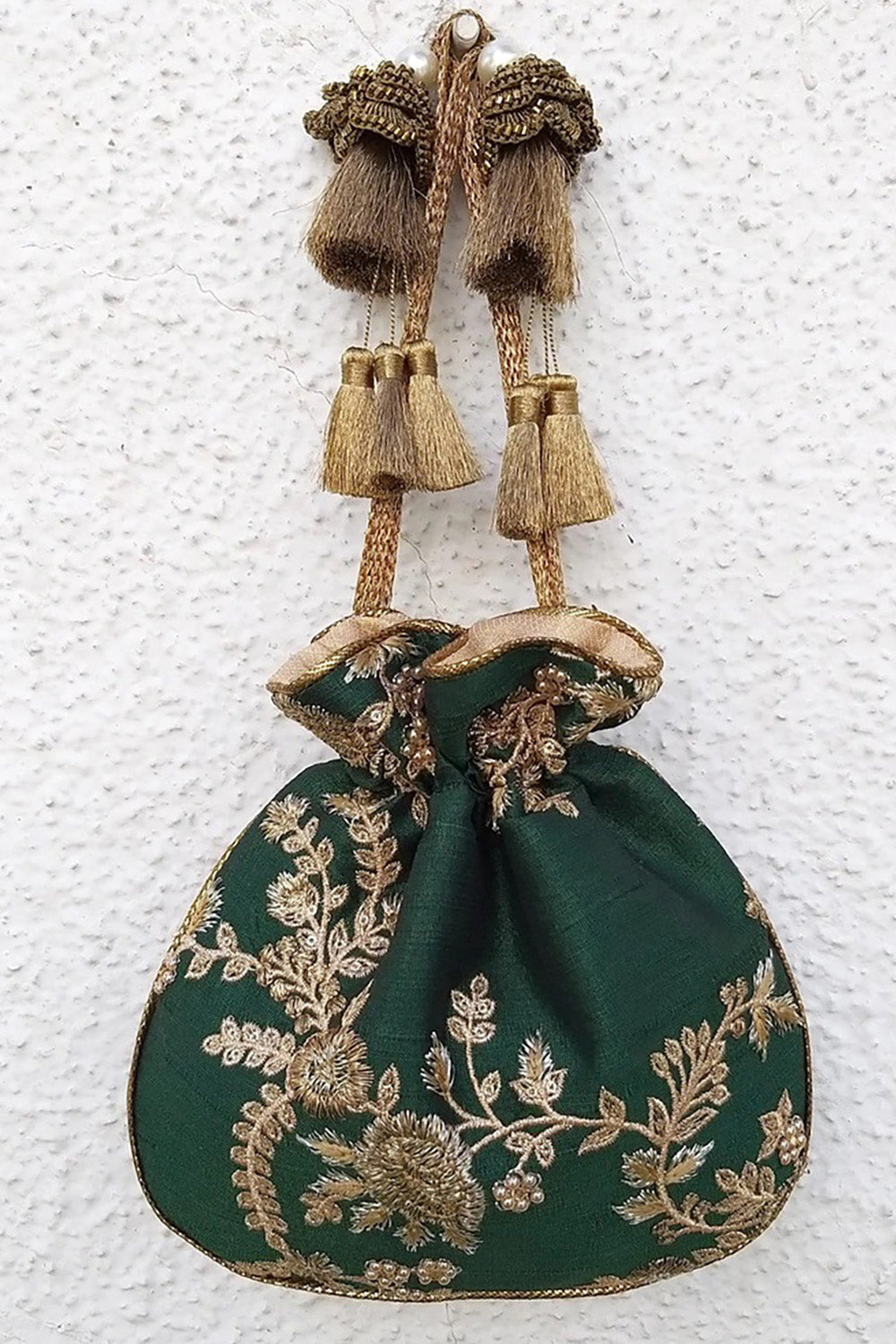 Green Embroidered Potli