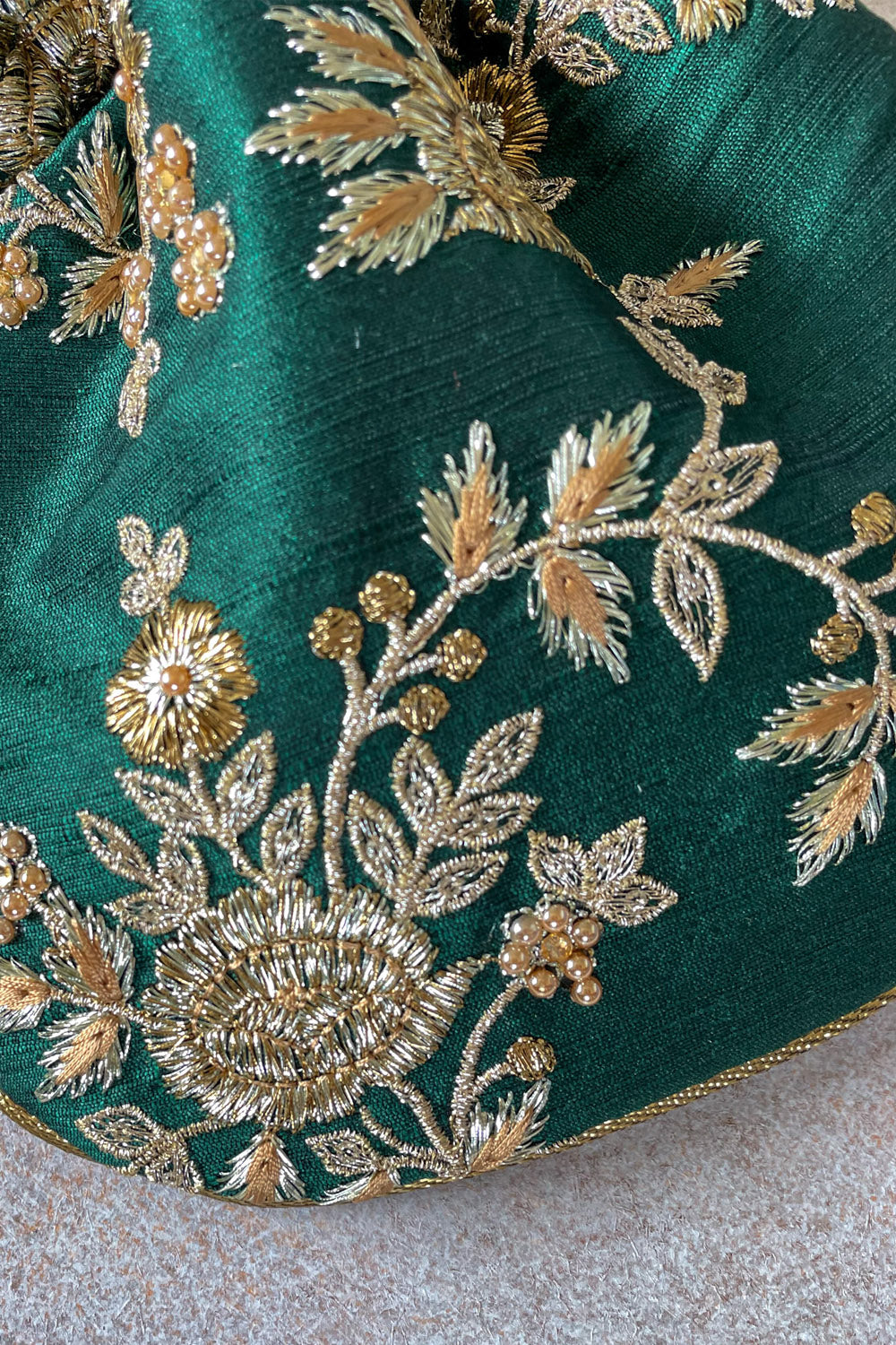 Green Embroidered Potli