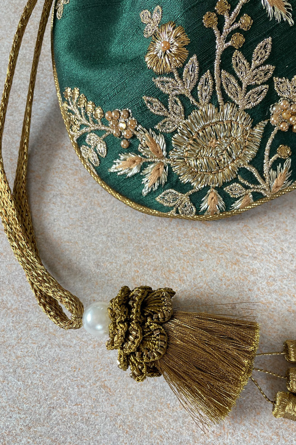 Green Embroidered Potli