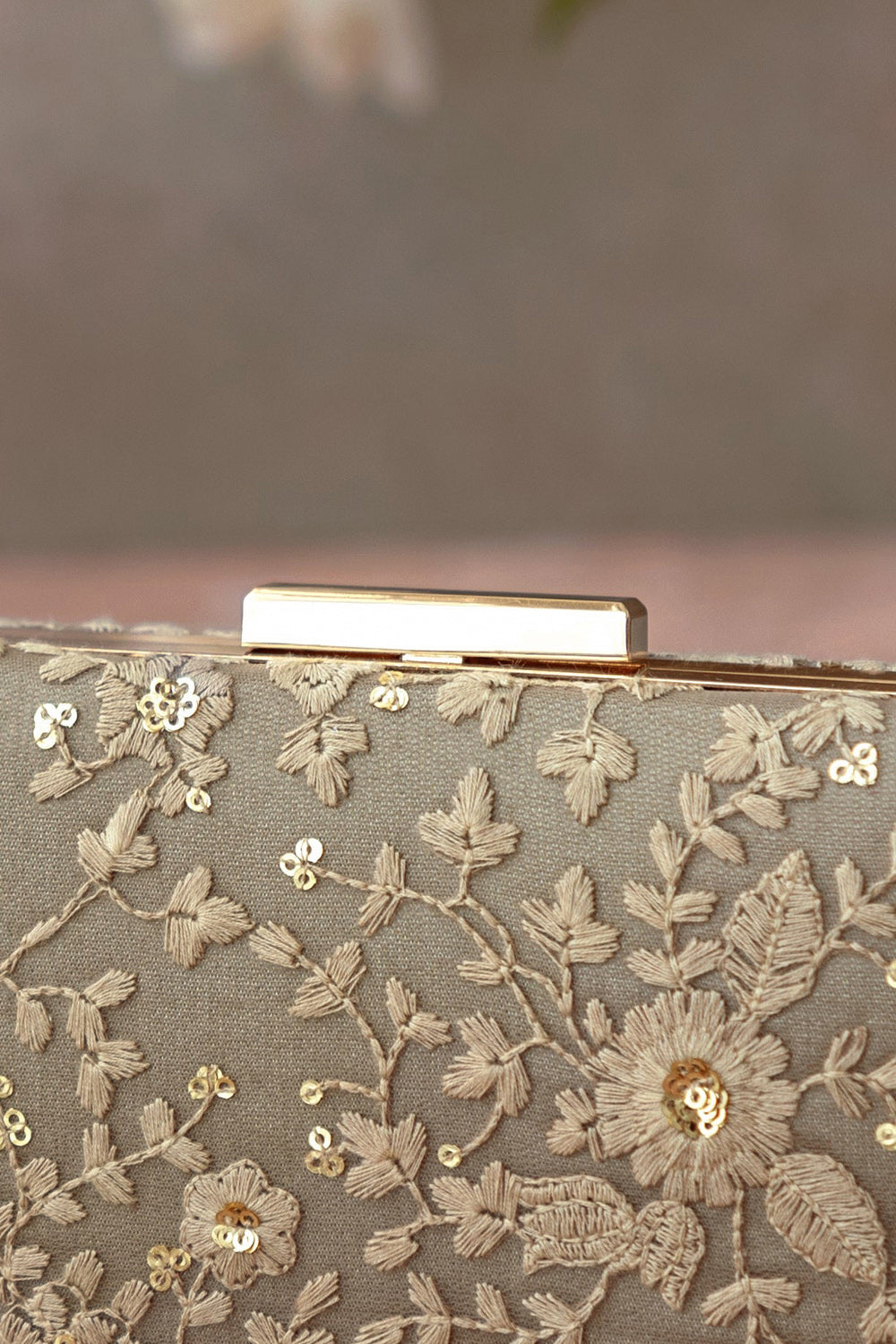 Grey Embroidered Box Clutch