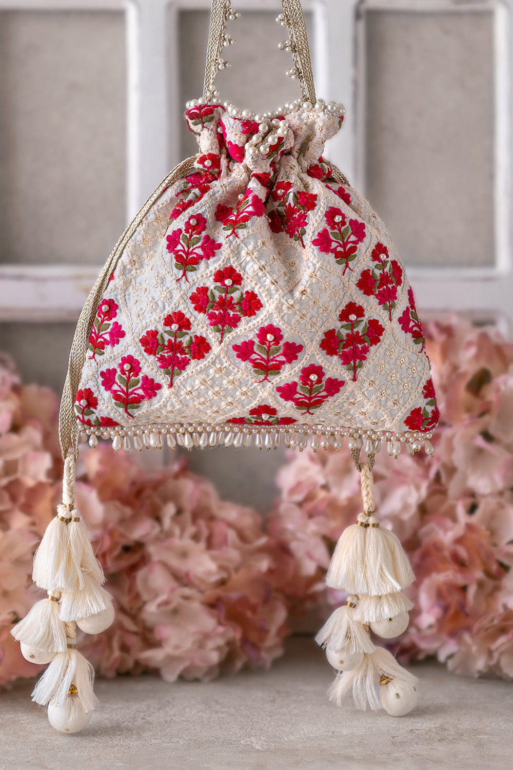 Gulab Embroidered Silk Potli Bag