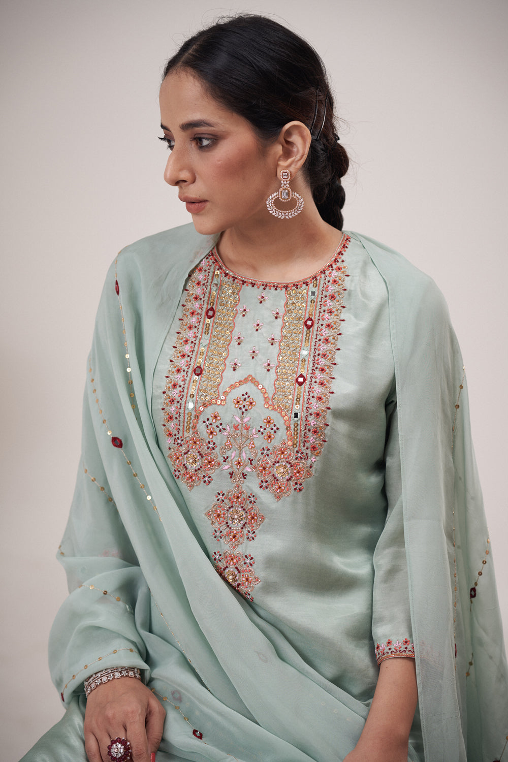 Gajji Silk Embroidered Kurta Sharara Set