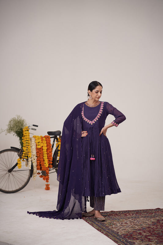 Tulip Embroidered Pleated Anarkali Set