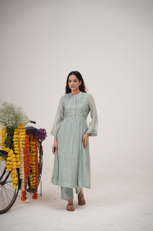 Pearls Smocked Yoke Kurta Set