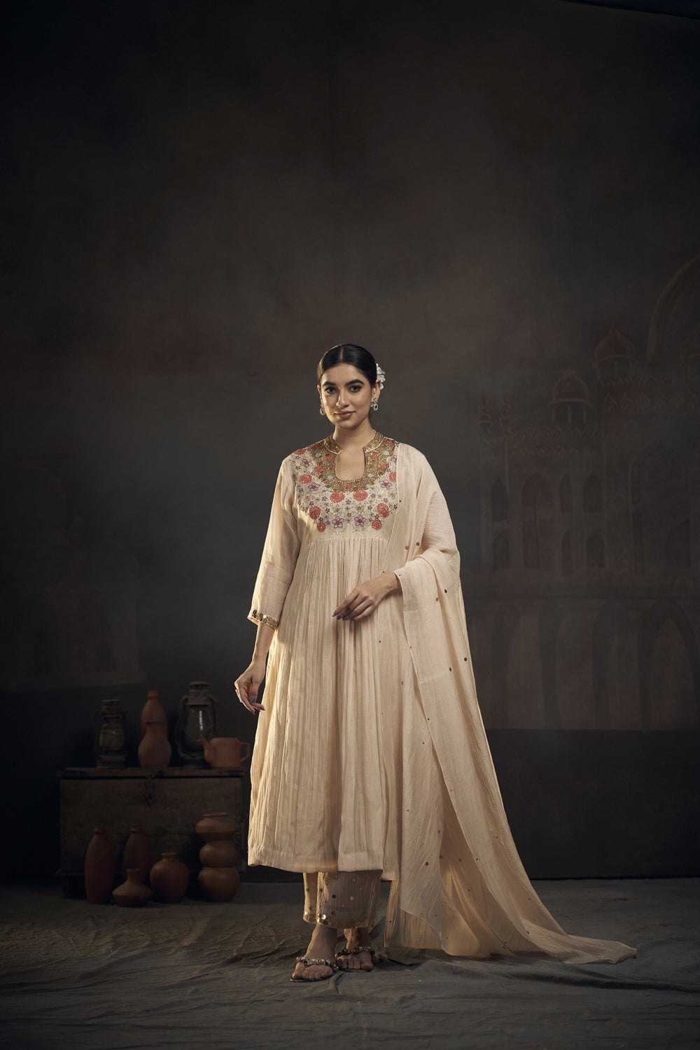 Chanderi Embroidered Anarkali  Set