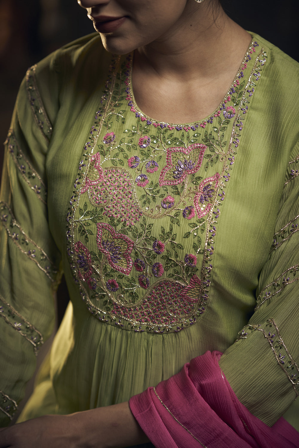 Floral Embroidered Peplum Kurta Sharara Set