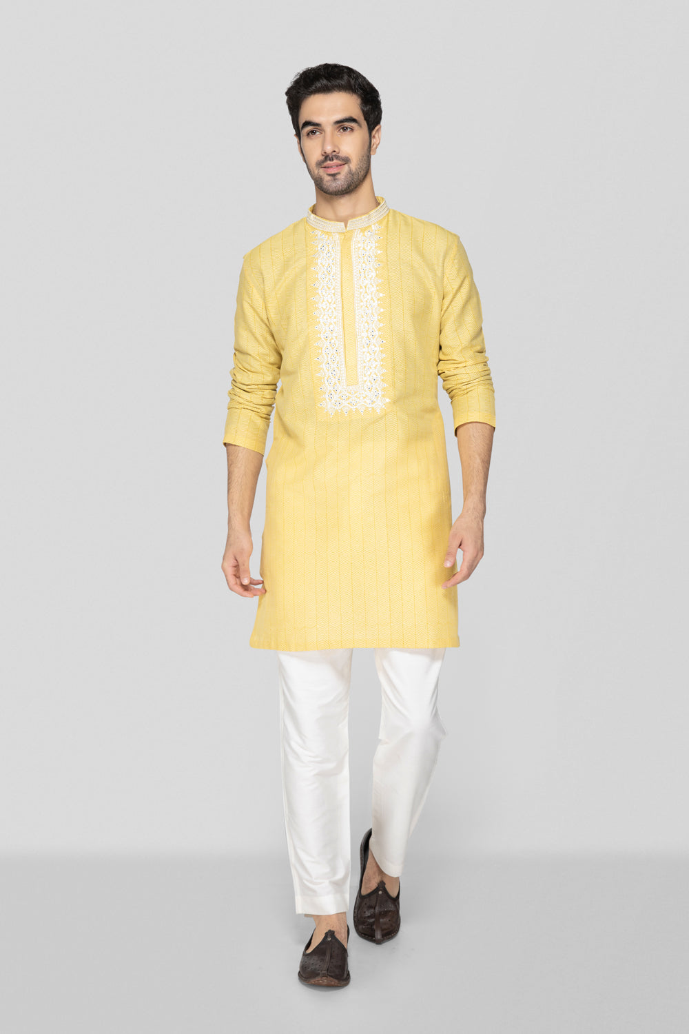 Golden Yellow Hand Block Printed Short Kurta Set