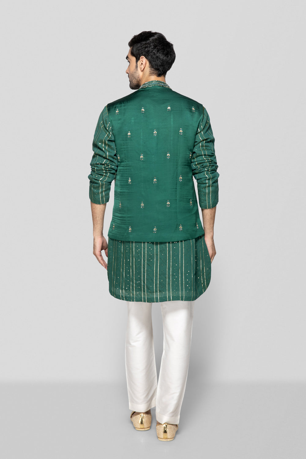 Embroidered Green Bundi Set