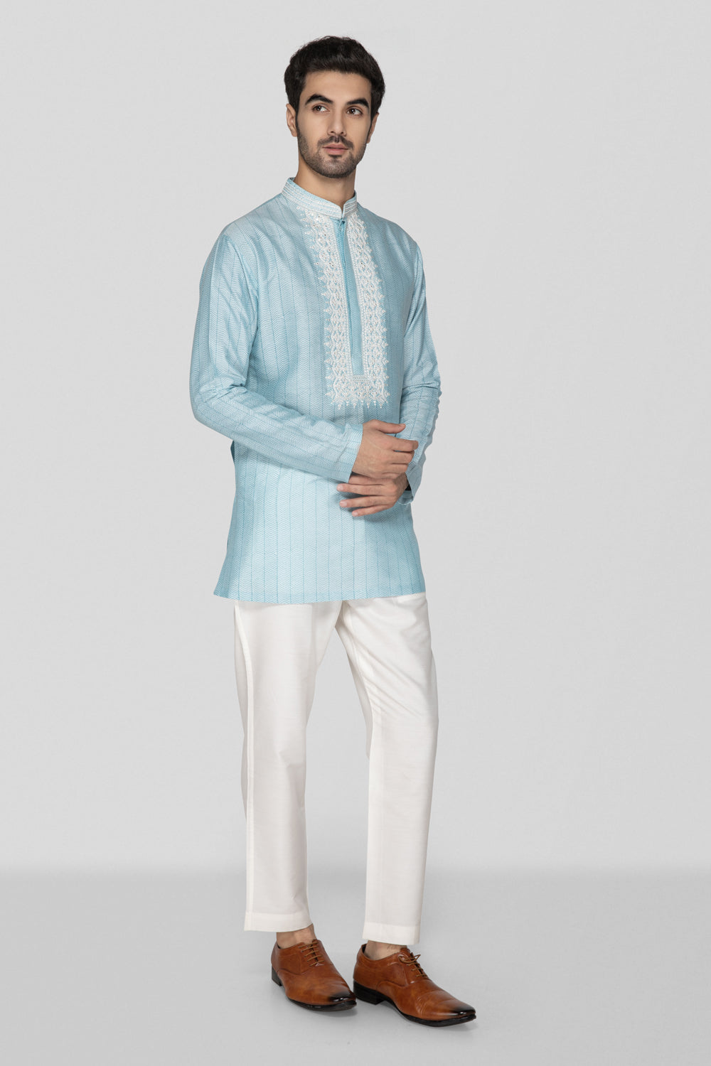 Sky Blue Hand Block Printed Short Kurta Set