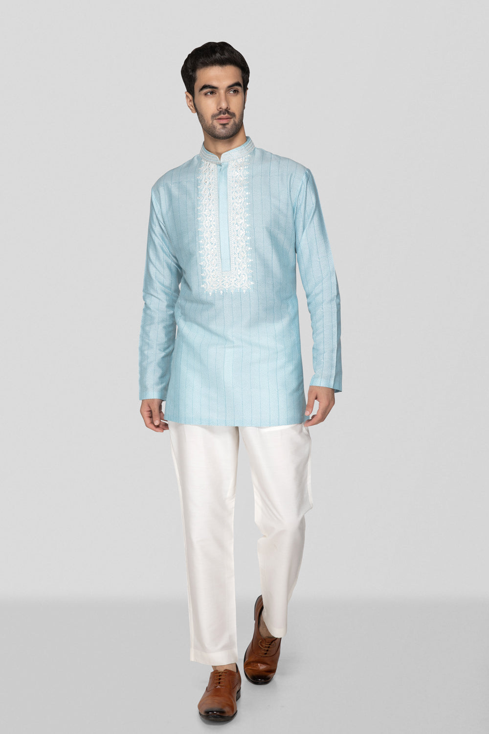 Sky Blue Hand Block Printed Short Kurta Set