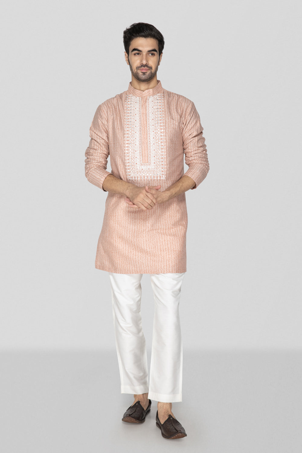 Peach Hand Block Printed Short Kurta Set