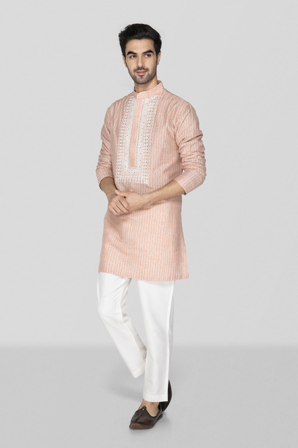 Peach Hand Block Printed Short Kurta Set