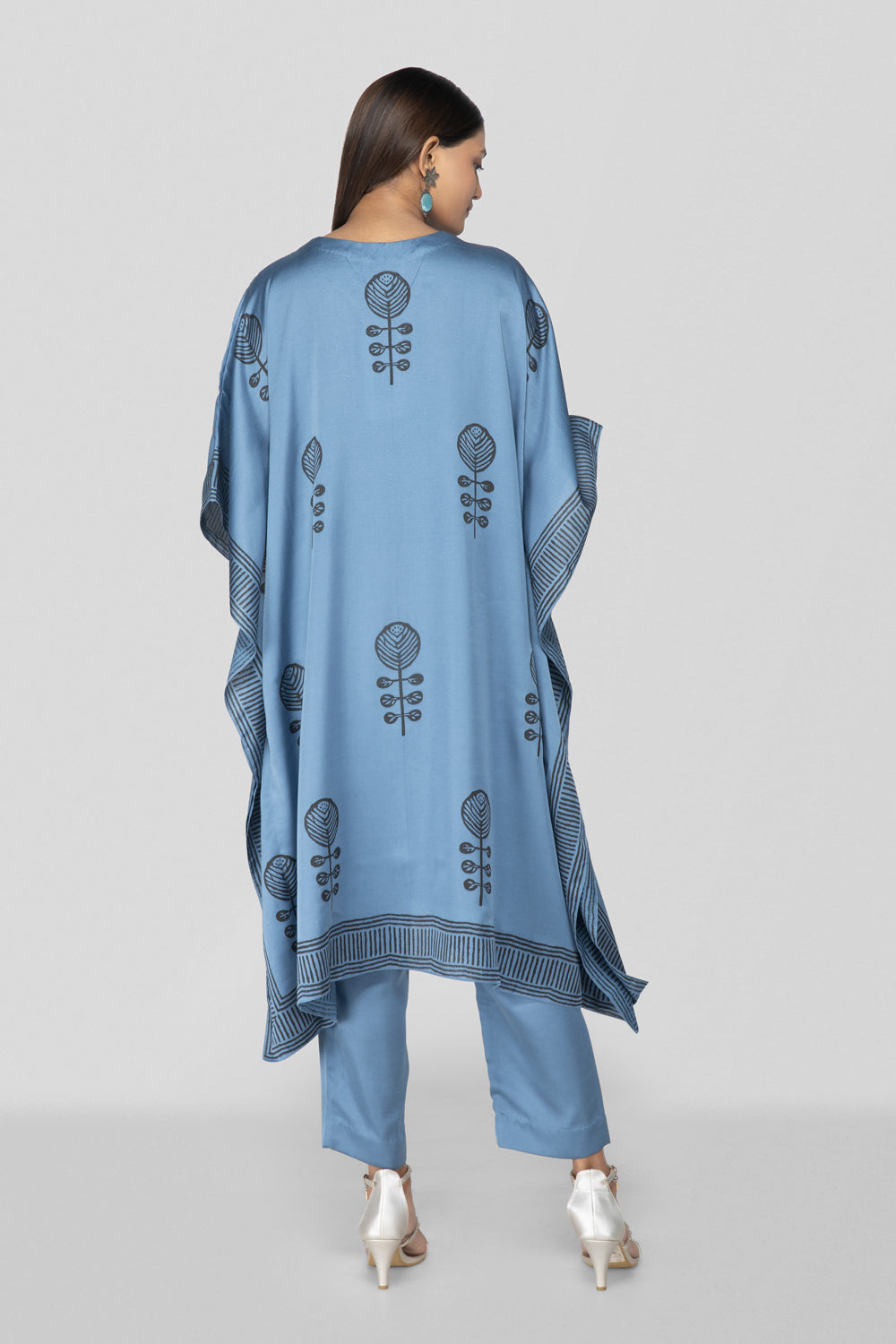 Command Blue Hand Block Printed Kaftan Set