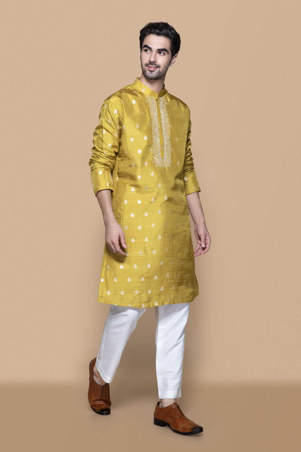 Mustard Zari Kurta Set