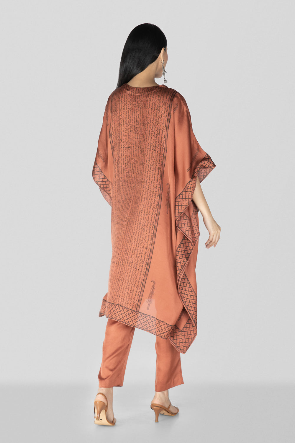 Dark Peach Hand Block Printed Kaftan Set