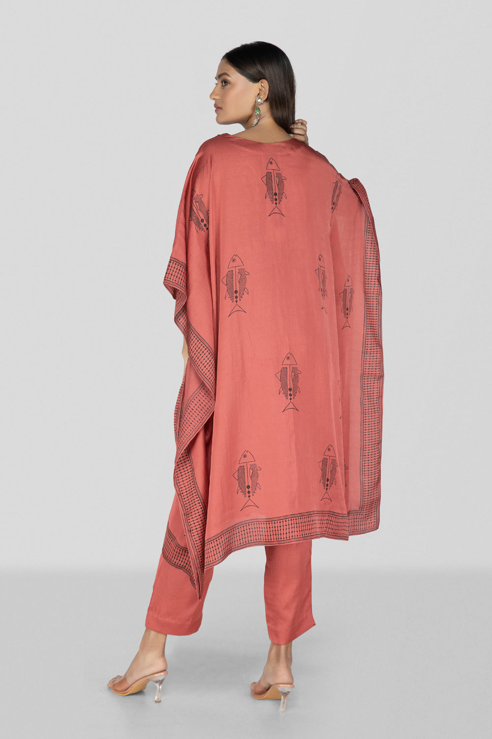 Porcelain Rose Hand Block Printed Kaftan Set