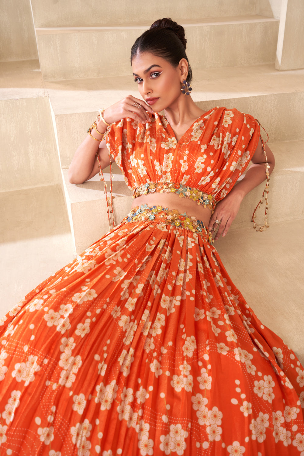Buy White & orange Lehenga Choli Sets for Women by Fashionuma Online |  Ajio.com