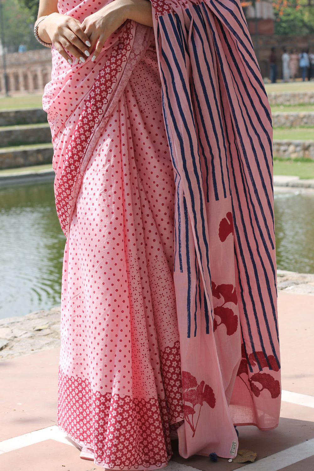 Pink Mulmul Cotton Blockprinted Saree