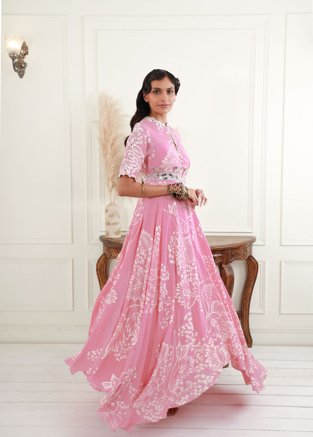 Asymmetric Anarkali with Embroidered Belt