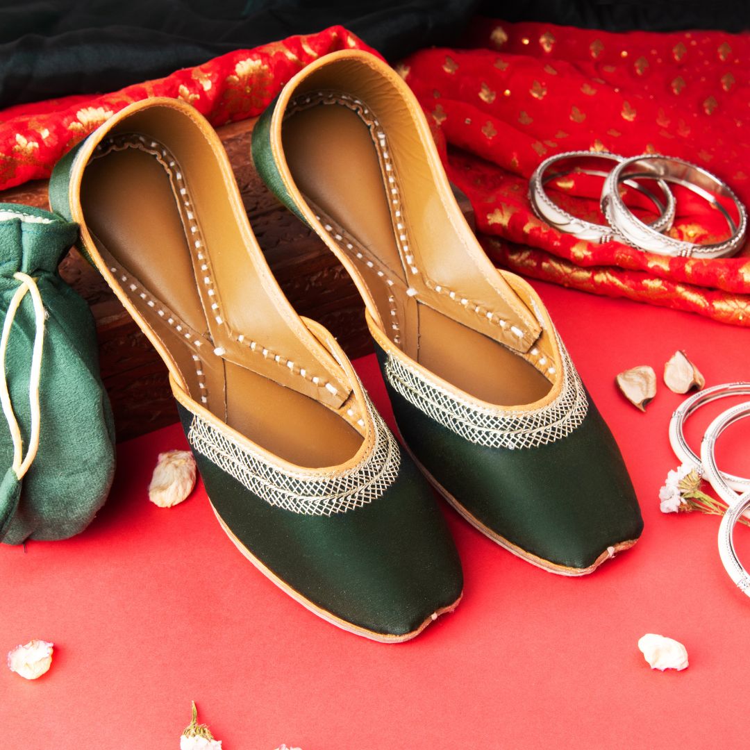 Handcrafted Emerald Green Juttis