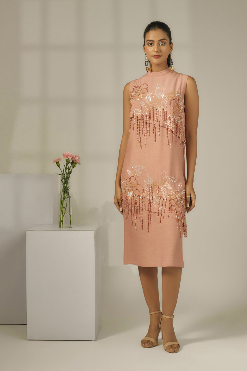 Old Rose Embroidered A-Line Dress