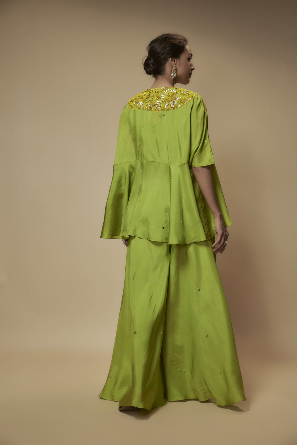 Green Silk Bead Embroidered Tunic Set
