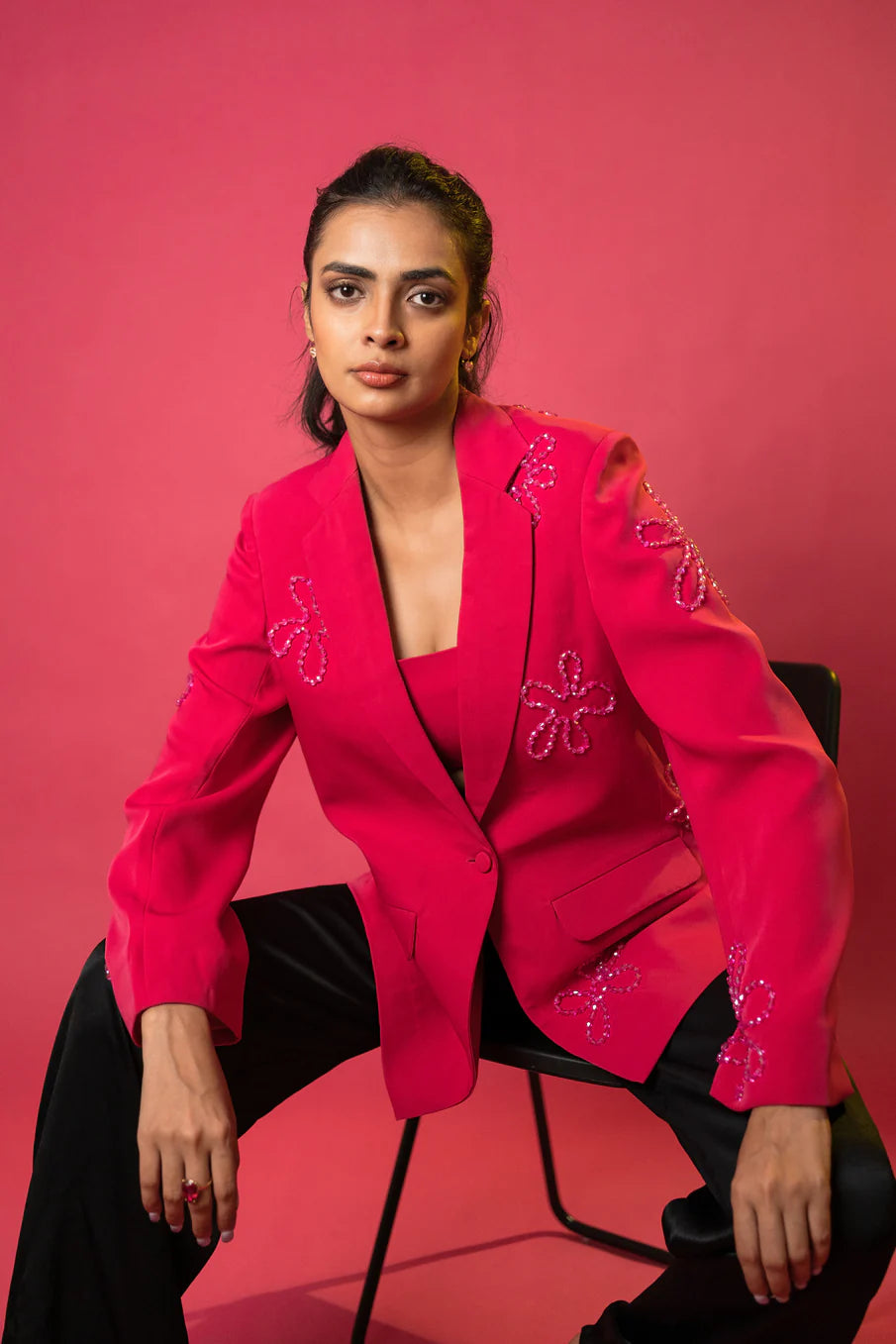 Pink Blazer With Embellished Crystals