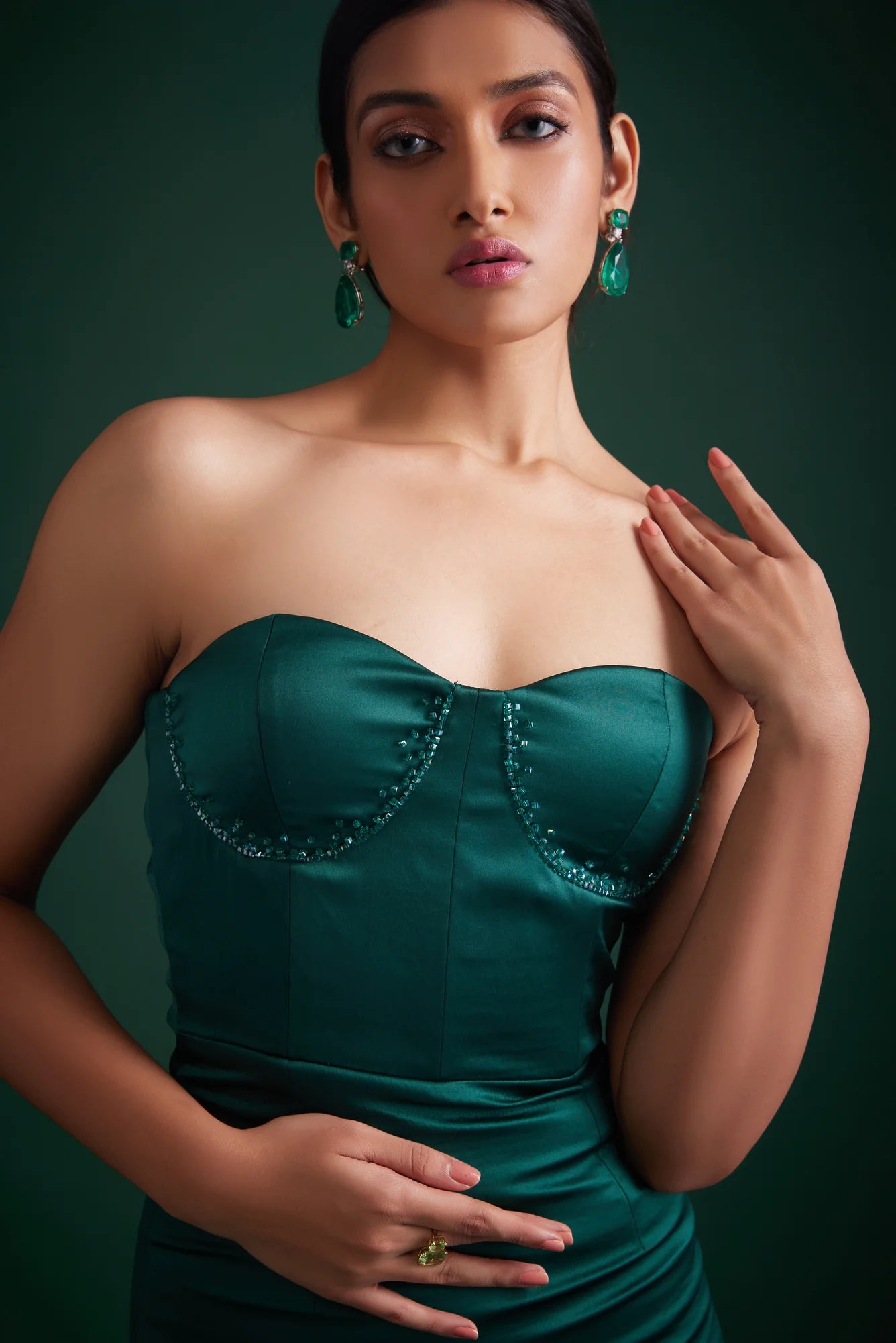 Emerald Green Corset Detailed Dress