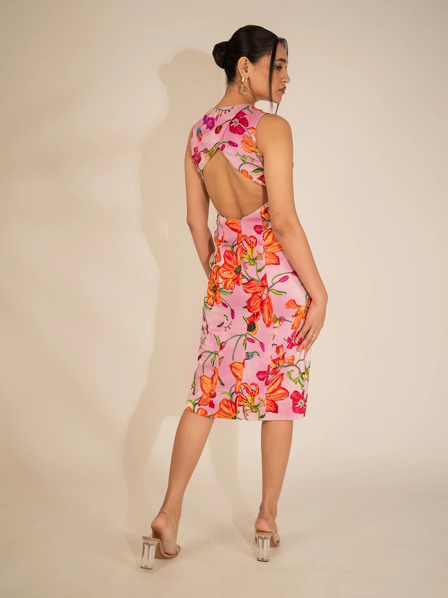 Pink Humming Bird Midi Dress