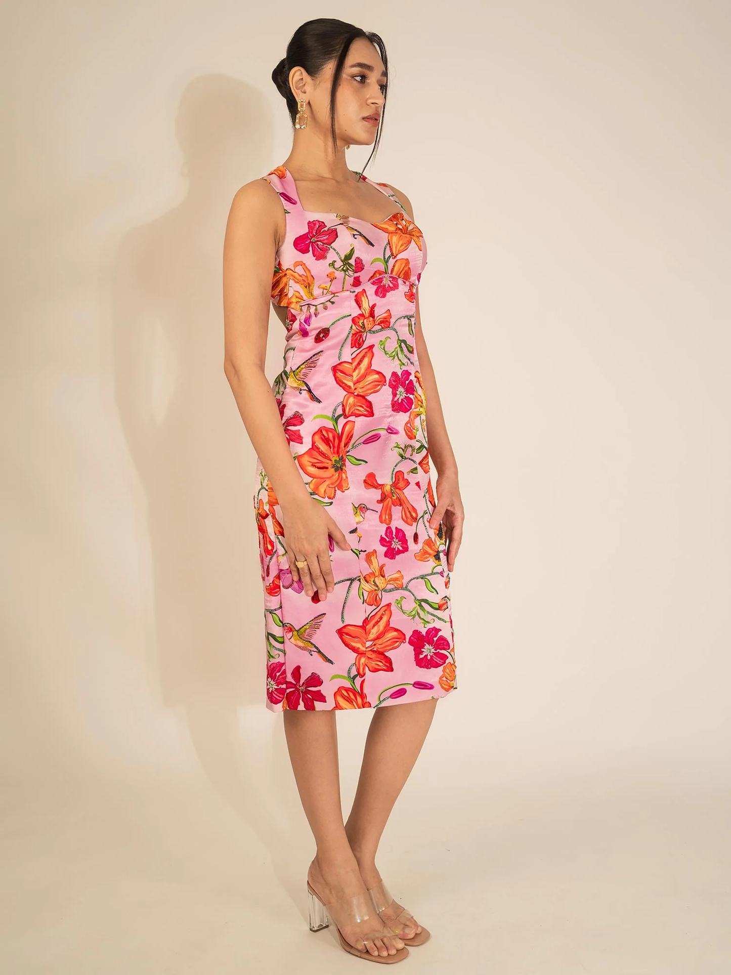 Pink Humming Bird Midi Dress