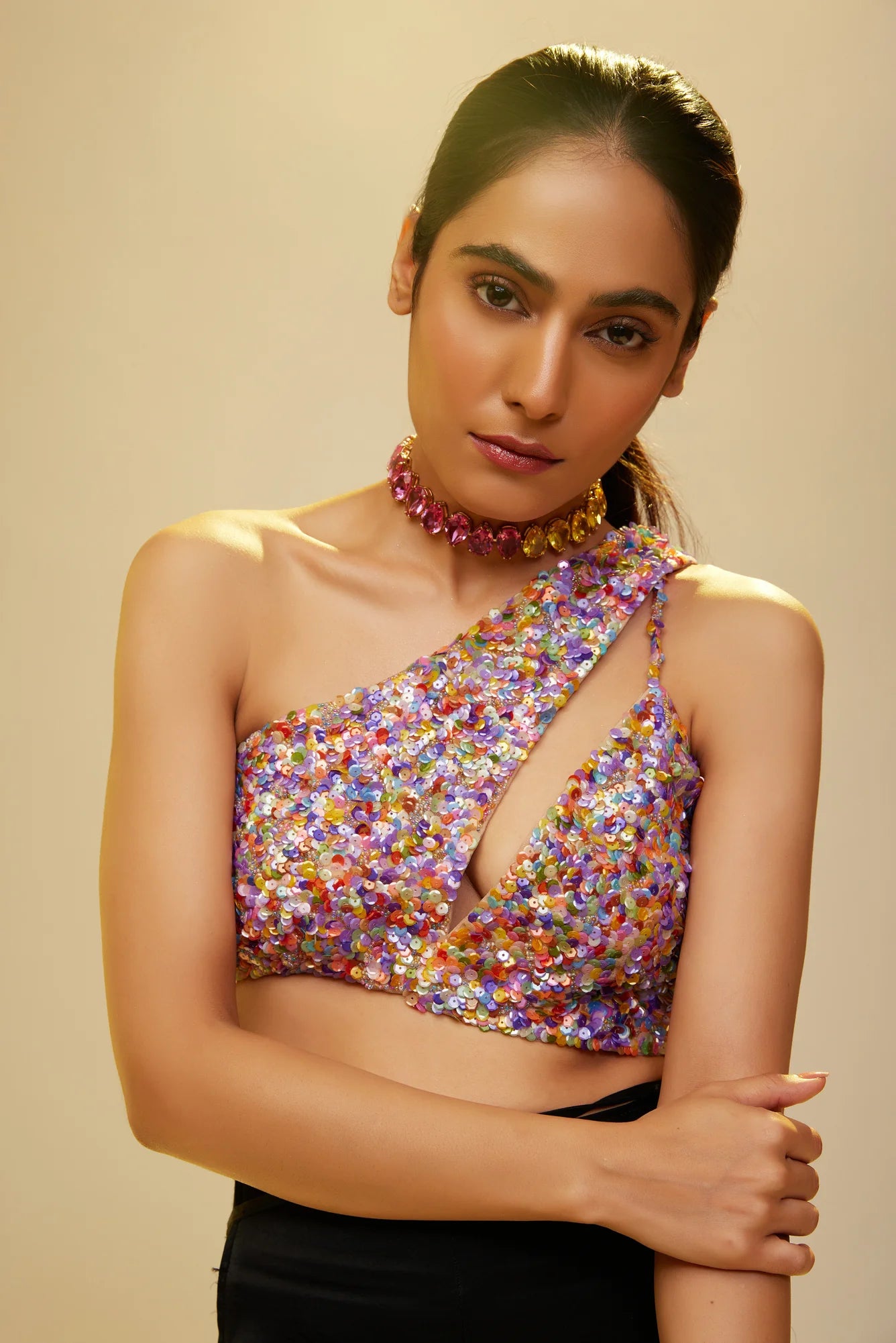 Multi Coloured Sequinned Crop Top