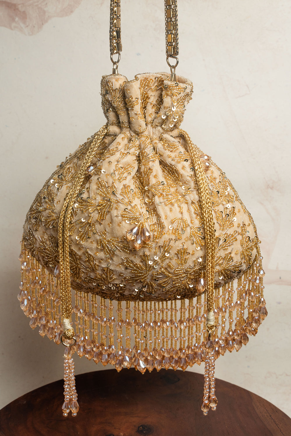 Gold Suede Bead Work Potli Bag