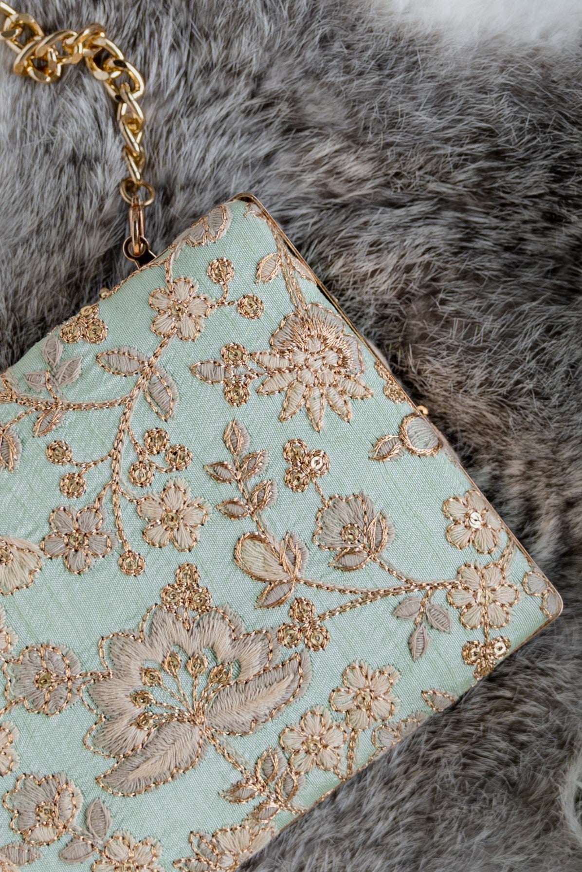 Leya Embroidered Clutch With Sling Mint Blue