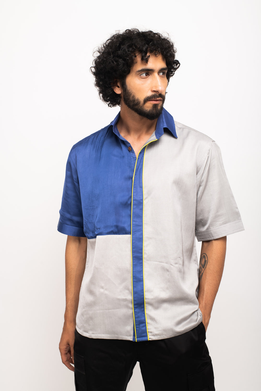 Grey-Blue Colorblocked Shirt