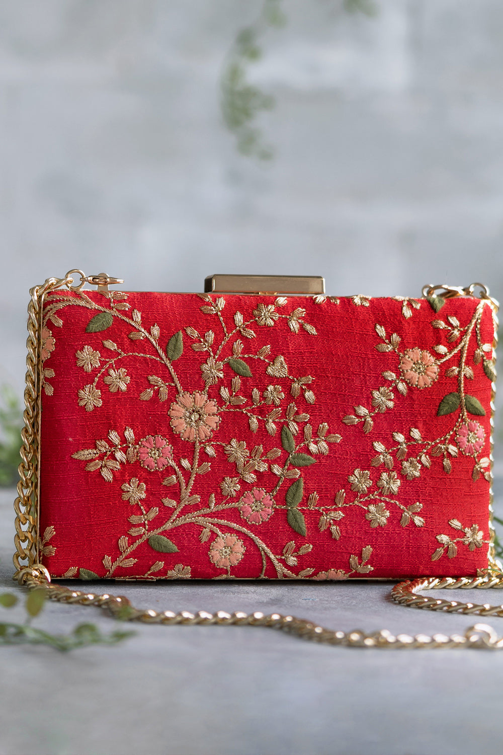 Floral Creeper Box Clutch Red