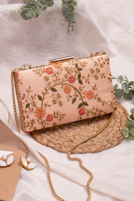 Floral Creeper Box Clutch Peach