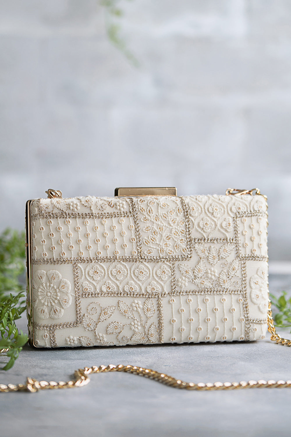 Mosaic Luxe Embroidered Clutch White