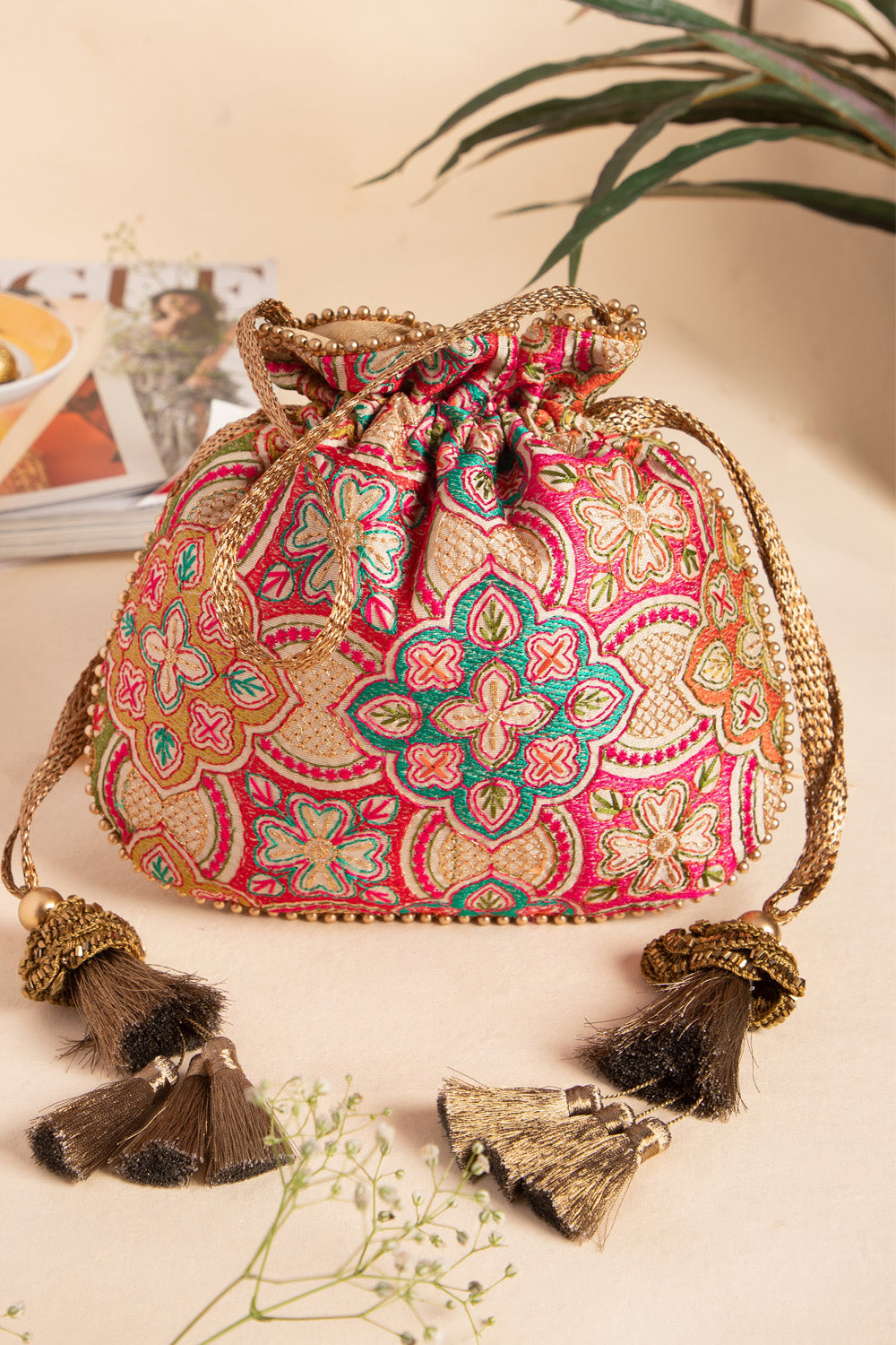 Amna Embroidered Potli Bag Cream