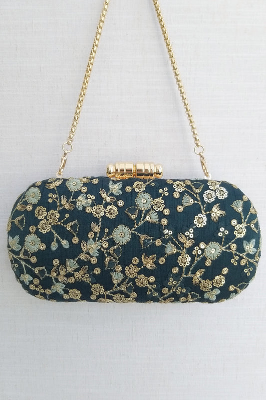 Elan Green Silk Capsule Clutch