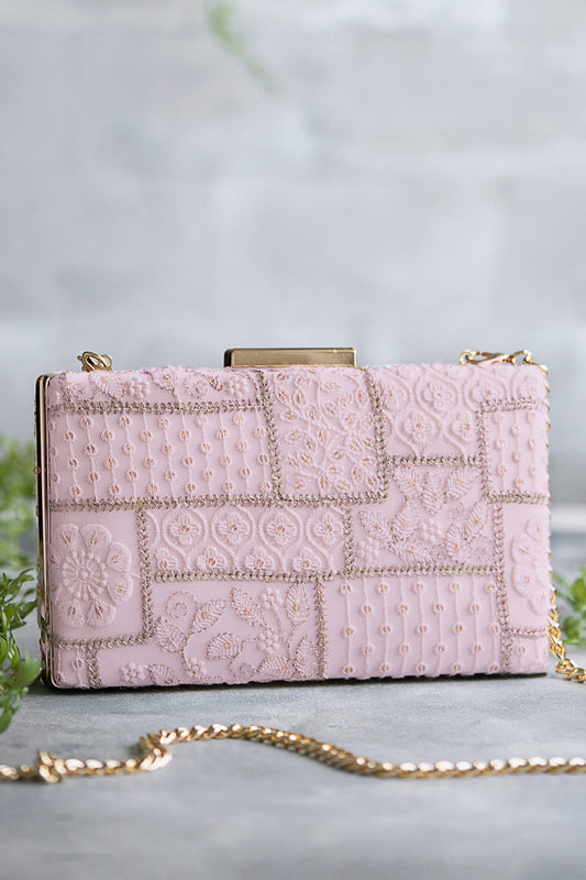 Mosaic Luxe Embroidered Clutch Baby Pink