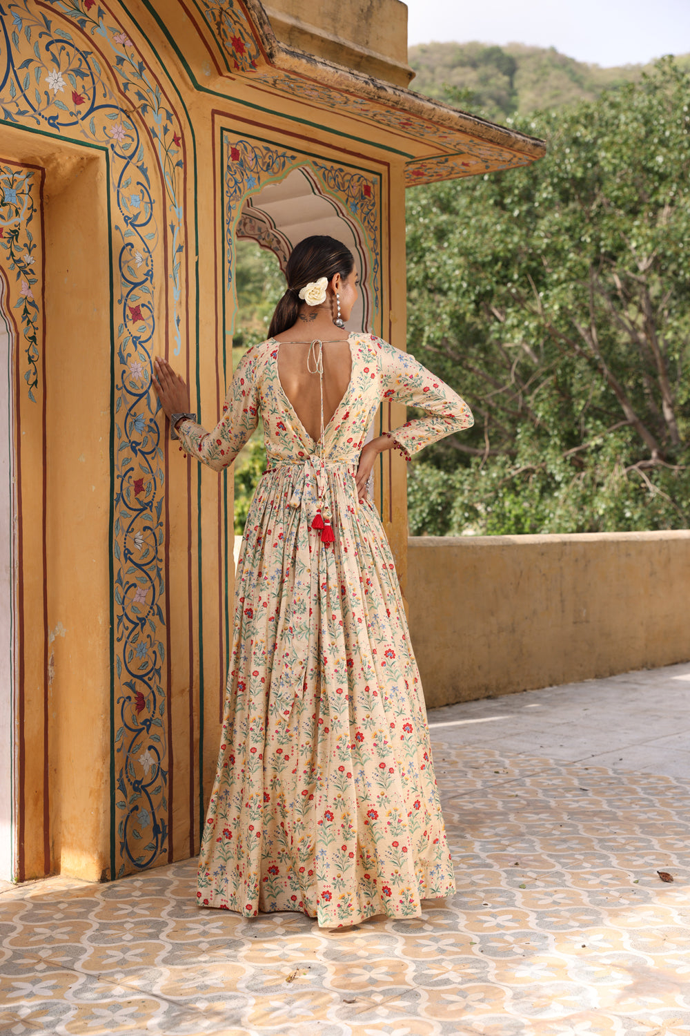 Ivory Embroidered and Printed Anarkali Set
