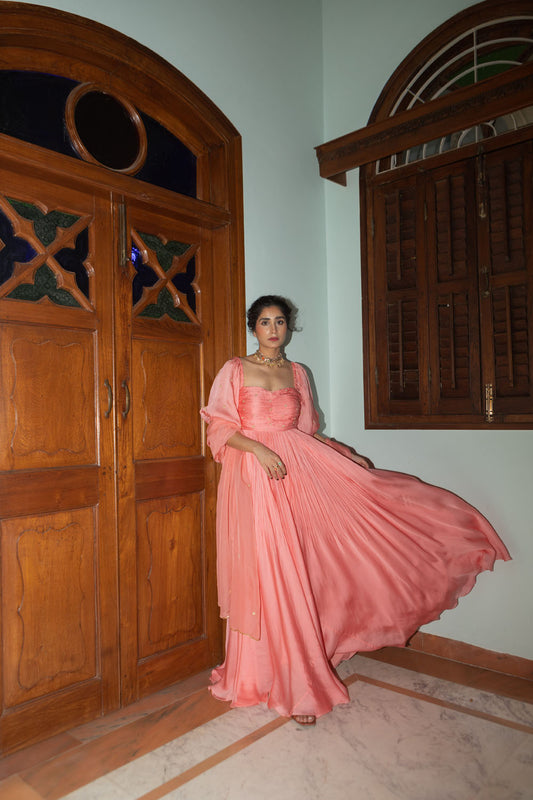 Ruched Anarkali with Dupatta