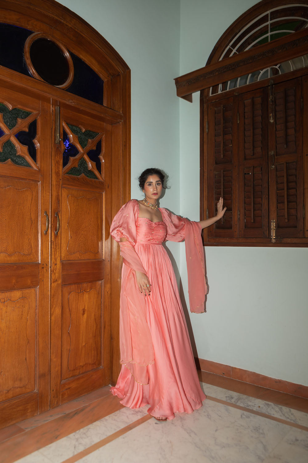 Ruched Anarkali with Dupatta