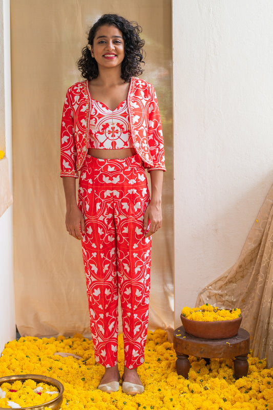 Red Printed Rhapsody Tiles Co-ord Set